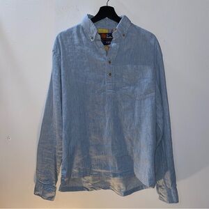 Chubbies The Nutter Blue Linen Pullover Long Sleeve Size Large Button Down Shirt